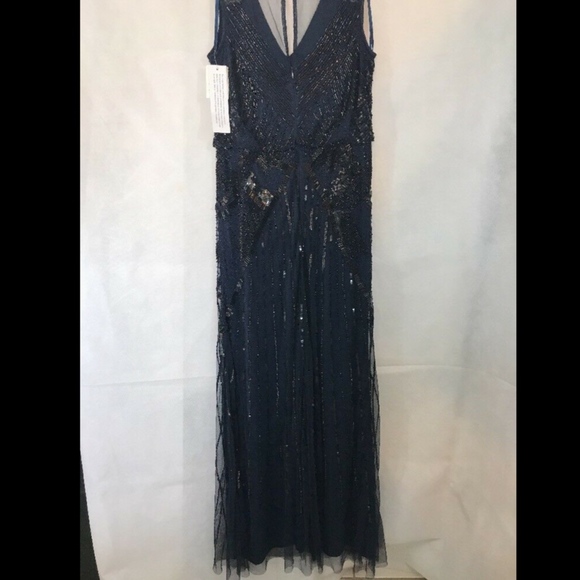 NWT Aidan Mattox V-Neck‎ Blouson Beaded Gown in Navy Blue/Black [SZ 6 US] - Picture 5 of 7